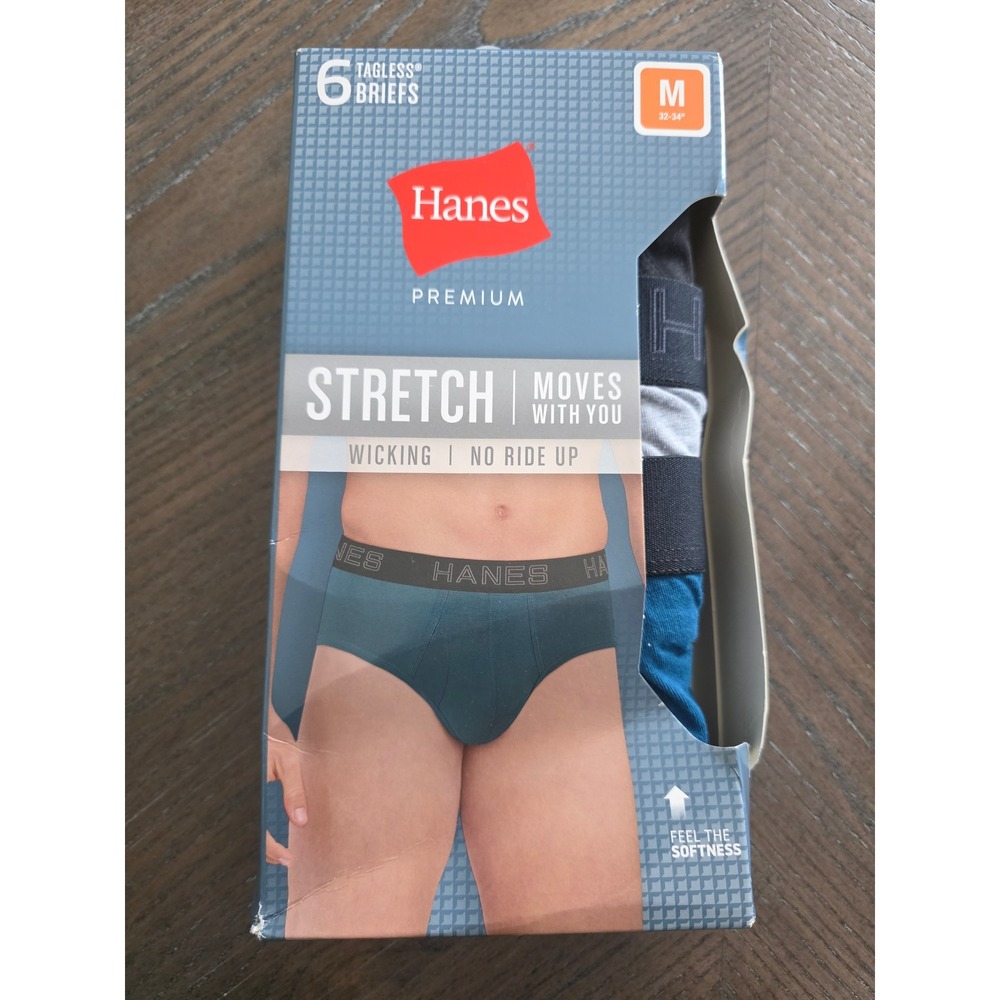 Hanes Premium Mens Stretch Classic Briefs 6pk Tagless High Rise Multi Color M